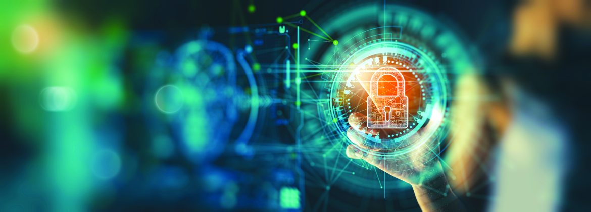 Cyber security and data protection. Businesswoman using modern screen computer protecting business and financial data with virtual network connection. Innovation technology develop smart solution.